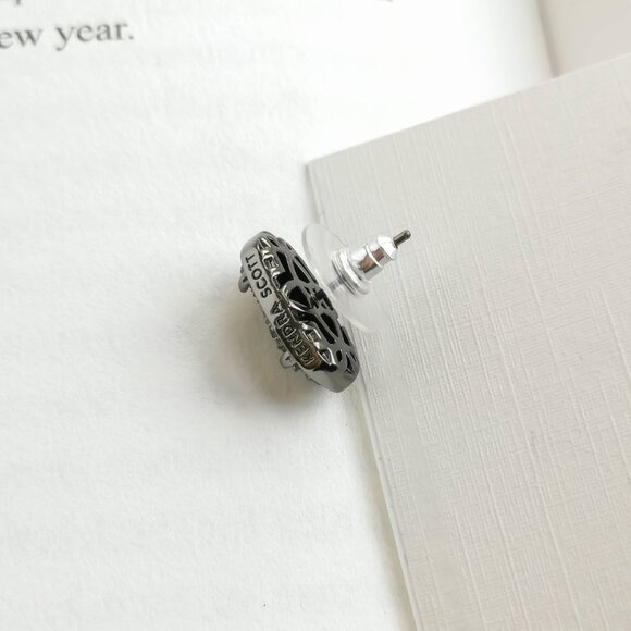 NEW Kendra Scott Ellie Gunmetal Black Drusy Stud Earrings Authentic - Picture 3 of 3